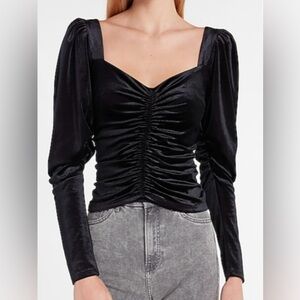 NWT Express Black Velvet Long Sleeve cropped Ruched Top size XL